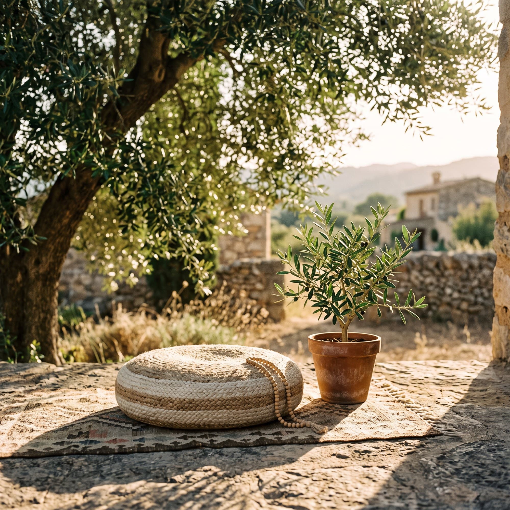 Soft natural light in an outdoor meditation setting